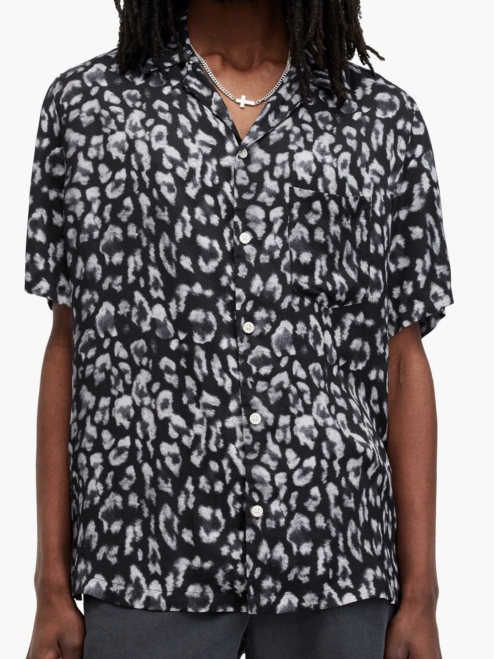 AllSaints Leopard Print Short Sleeve Camp Shirt